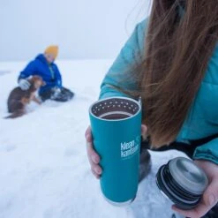 Klean Kanteen Insulated TK Wide With Café Cap 473ml - Brushed Steel 12 Klean Kanteen Insulated TK Wide With Café Cap 473ml - Brushed Steel -Camping Sale Shop K16TKWPCC EB bottle in snow lifestyle